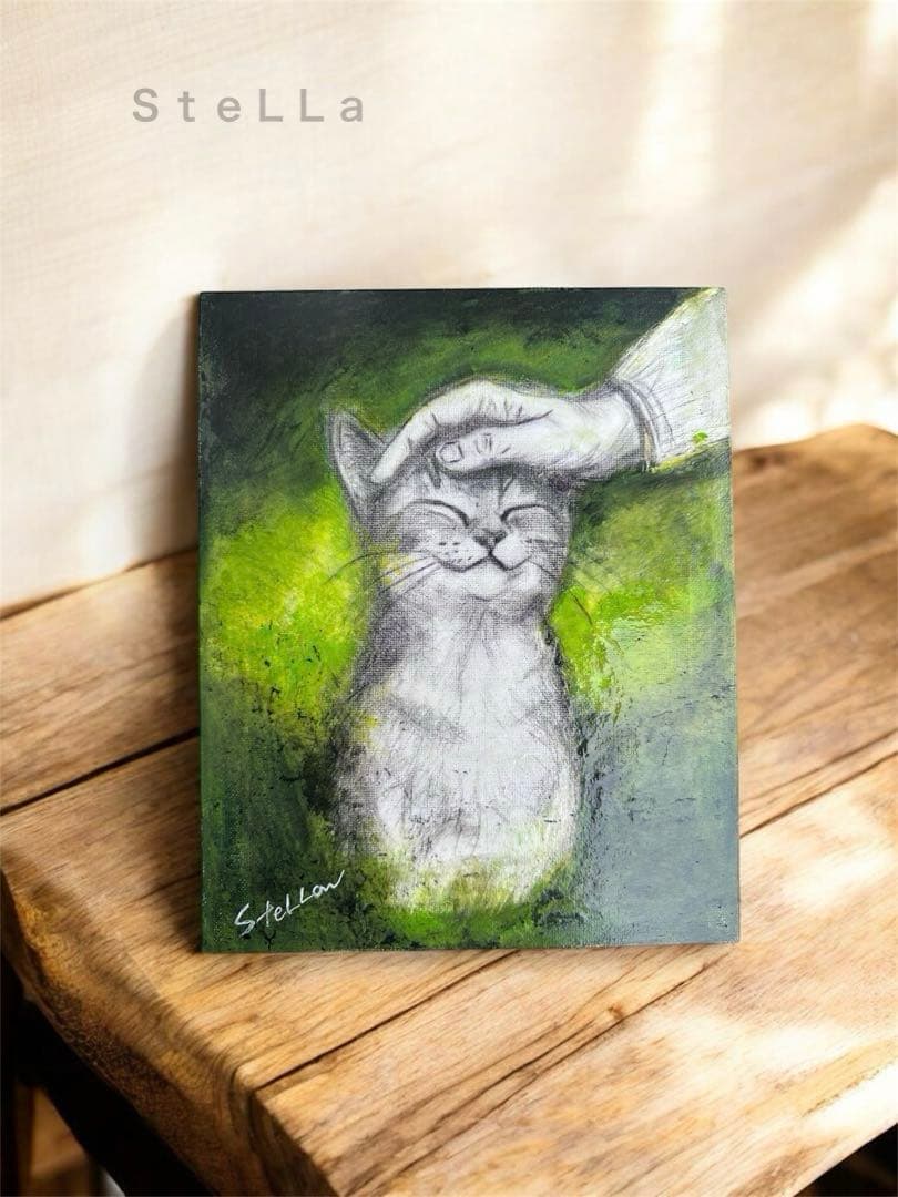 猫の絵　ネコ　絵画　モダンアート　北欧アート　現代アート　北欧　プレゼント　原画