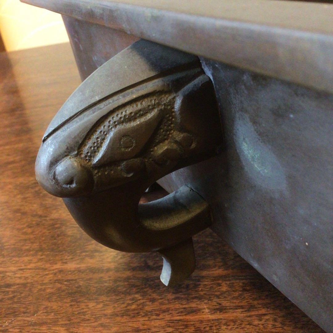 水盤　真鍮　花器　華道具　いけばな　双獣耳　時代物　骨董品