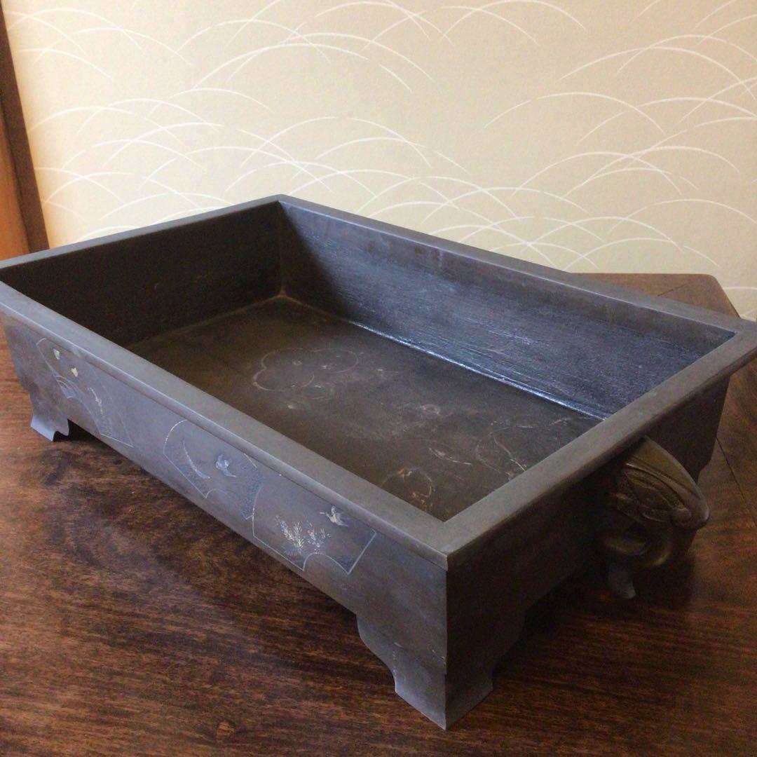 水盤　真鍮　花器　華道具　いけばな　双獣耳　時代物　骨董品