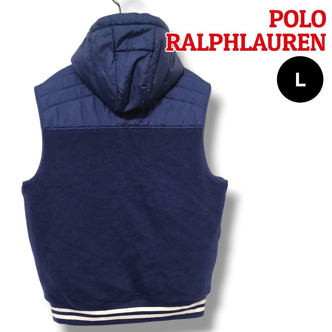 【大人の上質】ポロラルフローレン 中綿フーデッドベスト L ネイビーメンズゴルフ