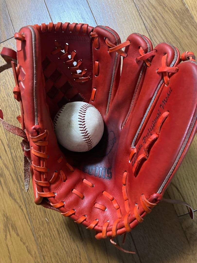 硬式グローブ　投手用　赤　Zeemsジームス　限定オーダー品　三方親シリーズ