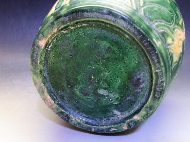 水注■唐物緑釉魚紋耳付箆目水瓶 水差 花瓶 古玩 古陶 中国 時代物 骨董品■