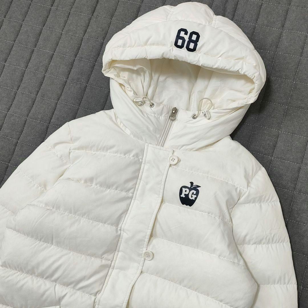 パーリーゲイツ　ダウンジャケット　袖裾ケーブルニット　フード　ホワイト　サイズ1