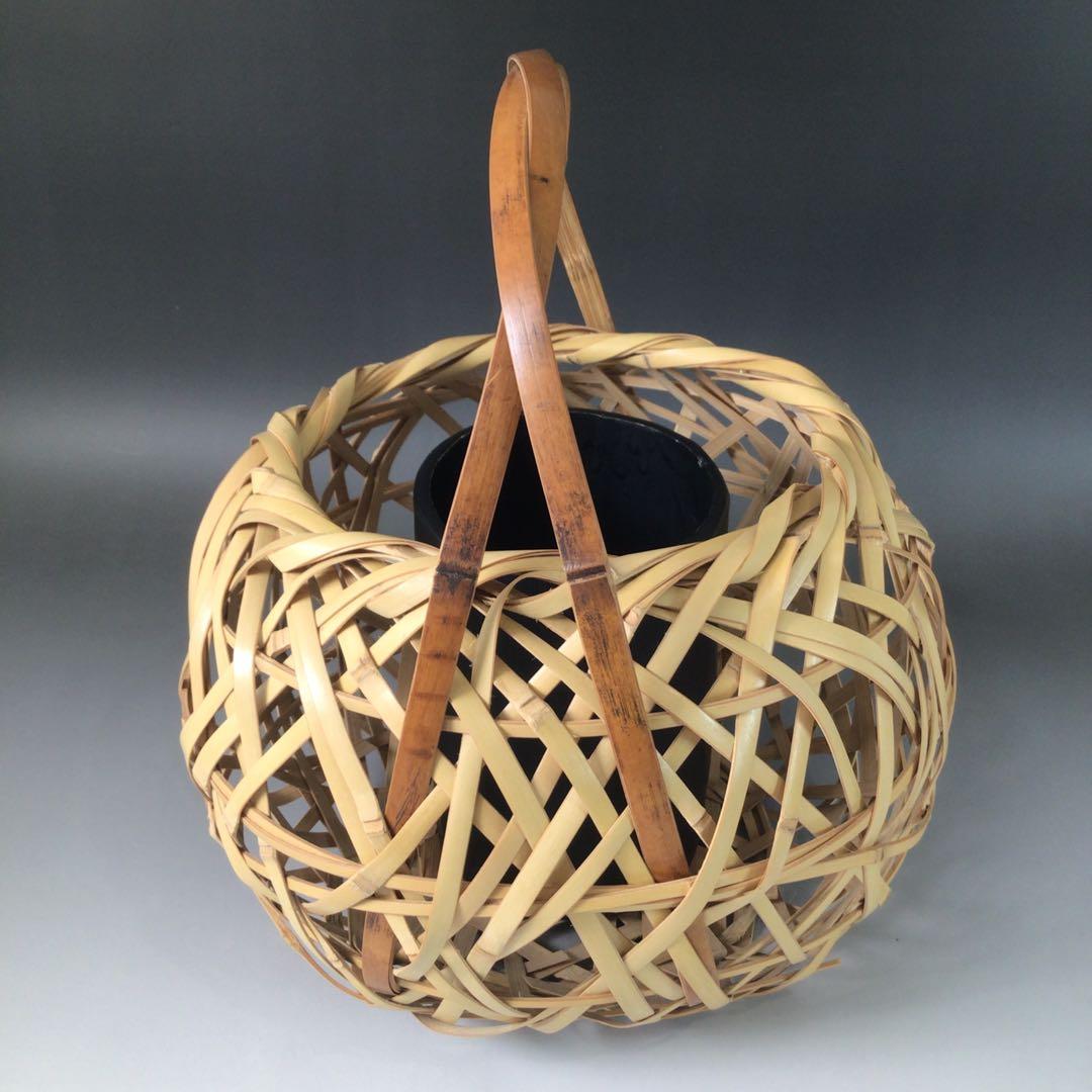 Ｒ８２７　有馬籠　『轡昭竹斎作』『竹編』『竹花入』『花篭』　木箱　花器