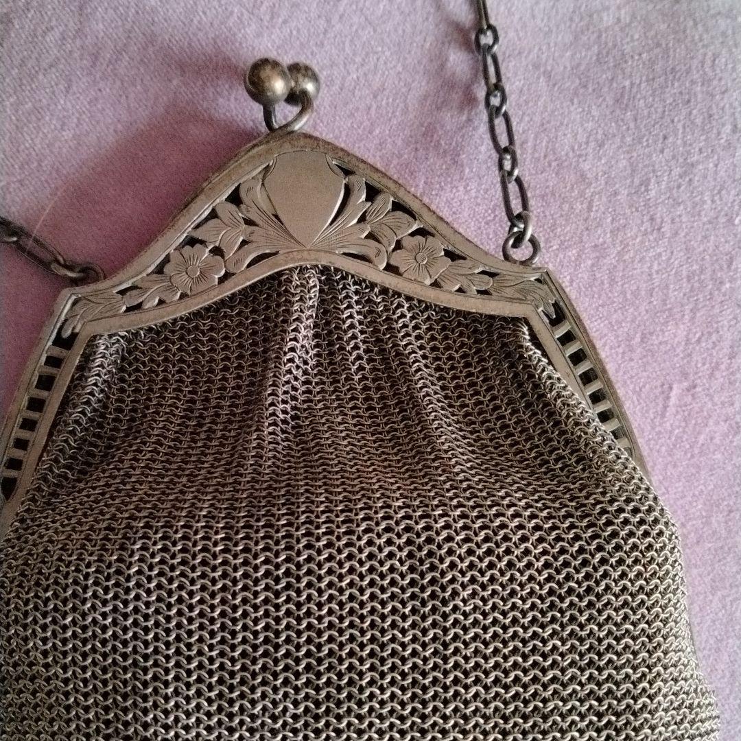 アンティークメッシュシルバーカラーバック希少品