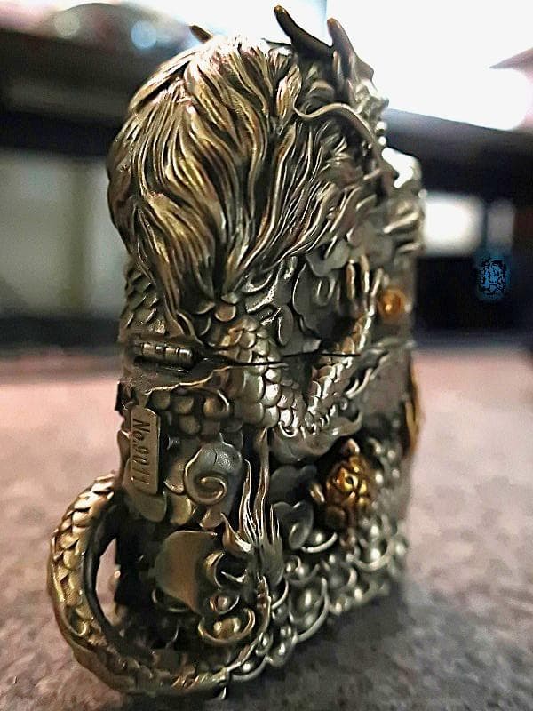 ジッポ ZIPPO ライター 竜 龍 ドラゴン 両面 如意宝珠 付 高級木箱付