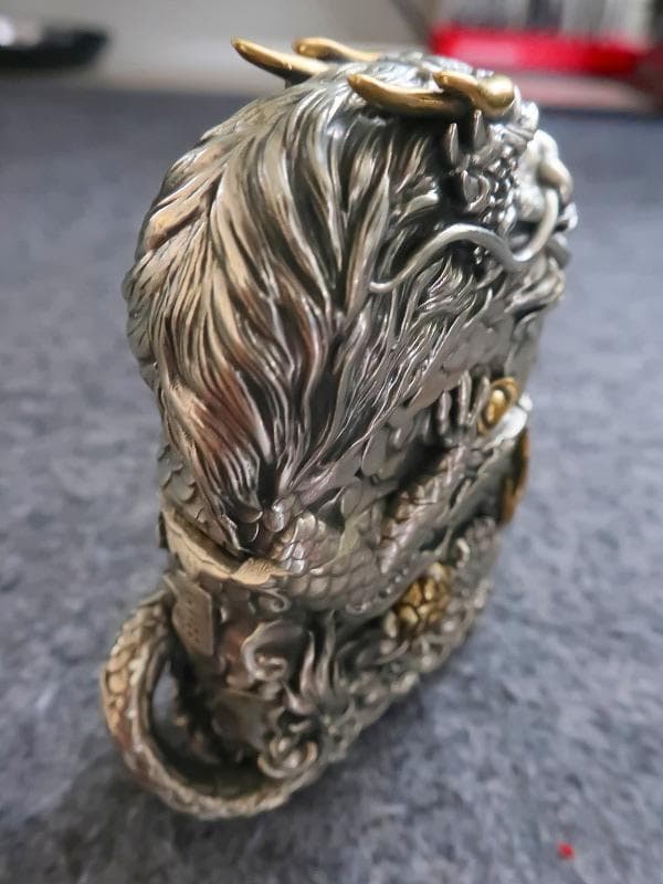 ジッポ ZIPPO ライター 竜 龍 ドラゴン 両面 如意宝珠 付 高級木箱付