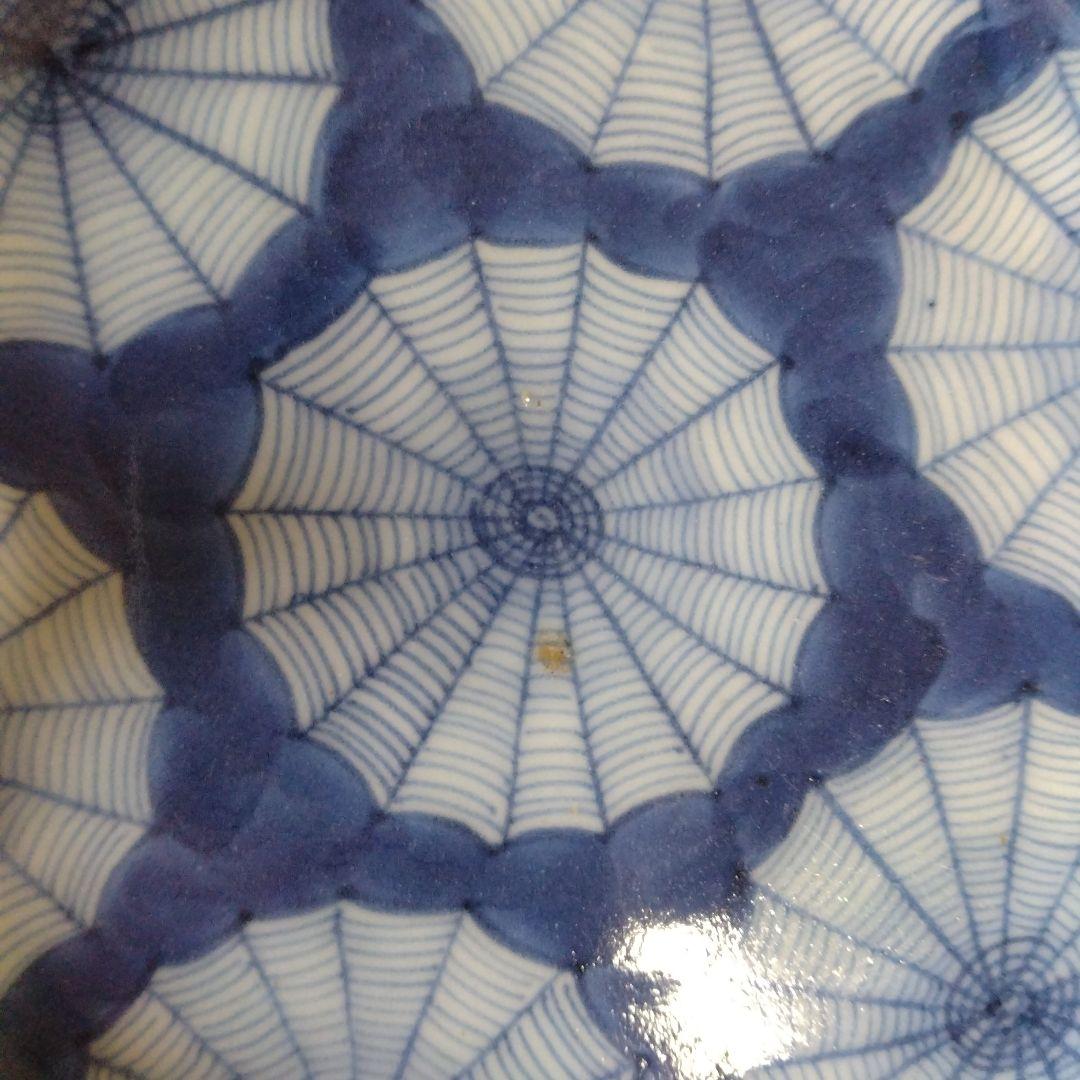 古伊万里染付蜘蛛の巣文様瑠璃八角皿江戸時代