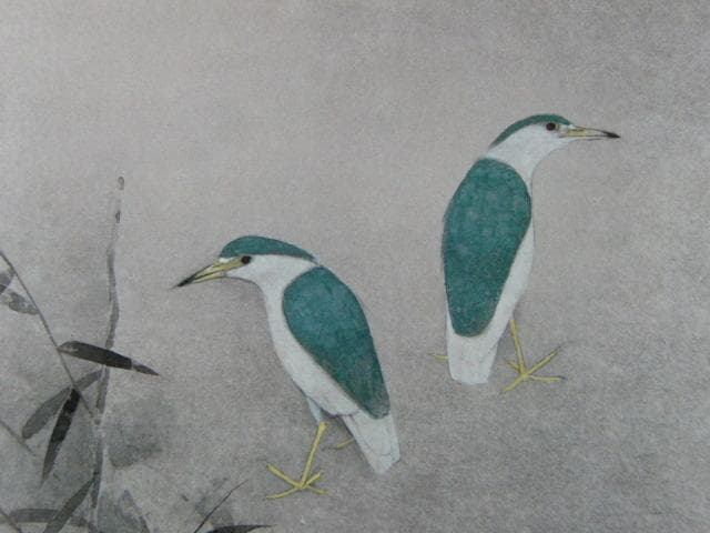 上村松篁、【伍位鷺】、希少な額装用画集より、新品額装付