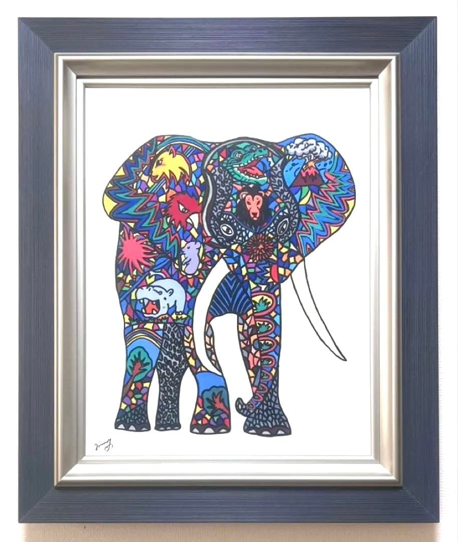 【F6号】ジミー大西（アフリカ）手描き/表裏サイン有/油彩/アクリル/絵画/額縁