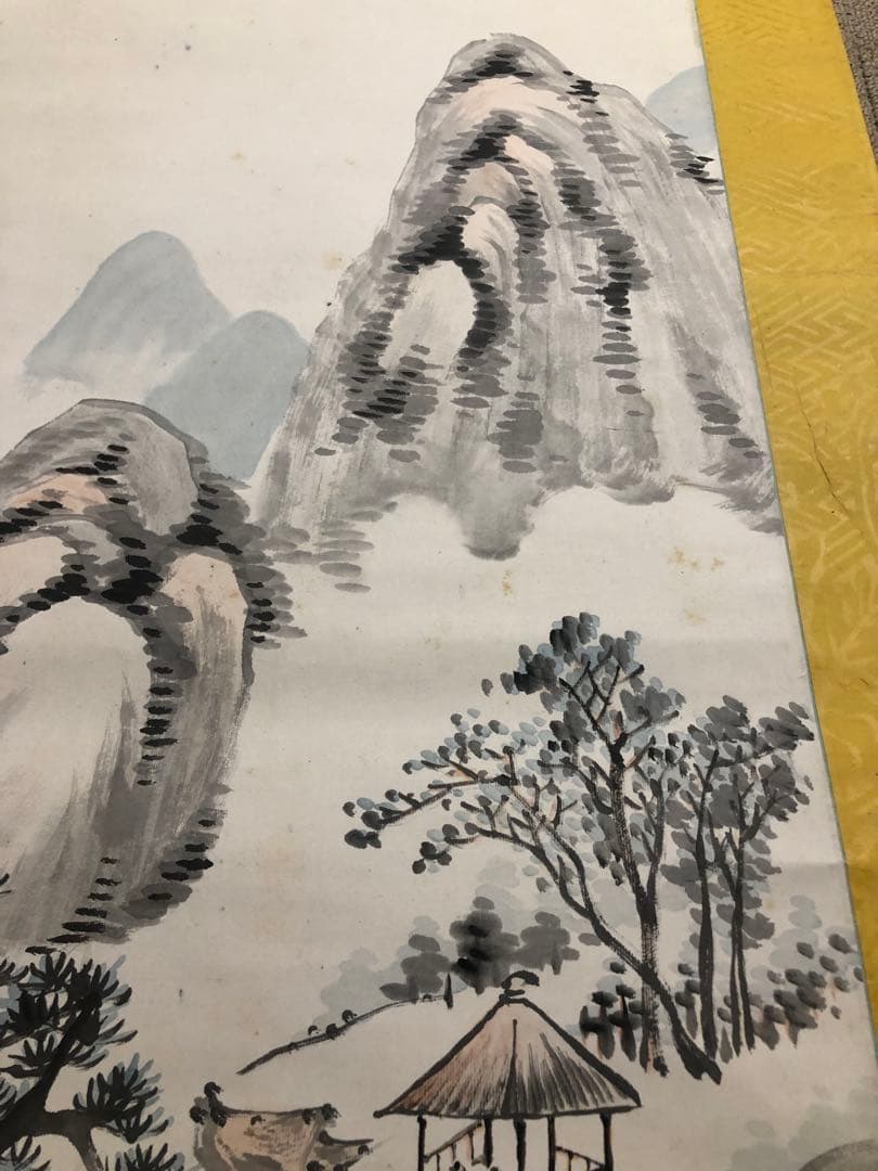 水墨畫。山水。戰前。名作家「福岡 敬堂」七十三才時の作品。共箱。古美術。骨董品。