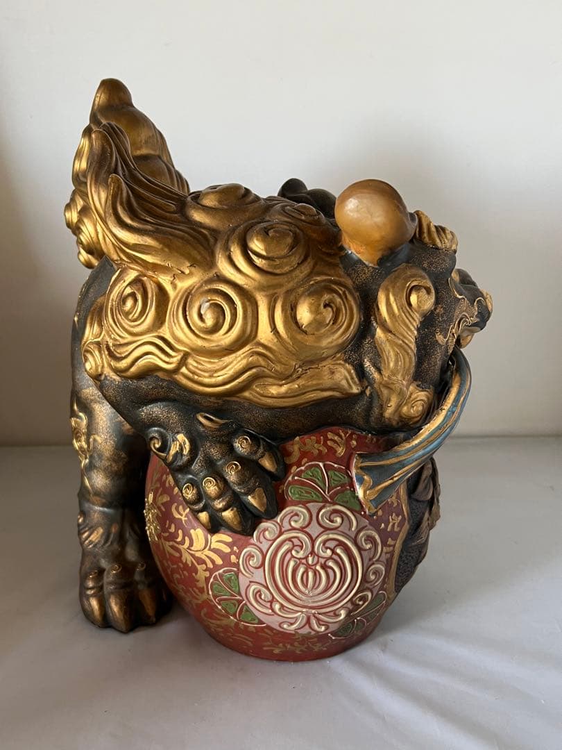 置物　色絵金彩 獅子置物 高30cm 貴重/西き—001