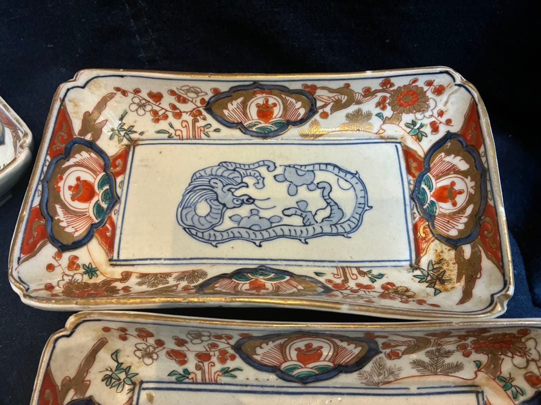 古伊万里　色絵金彩　長皿　5枚　傷無し　幕末〜明治