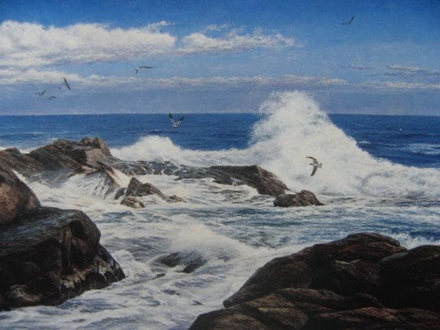 中村英夫【涛声】希少画集画、状態良好、新品高級額装付、洋画 油彩 風景