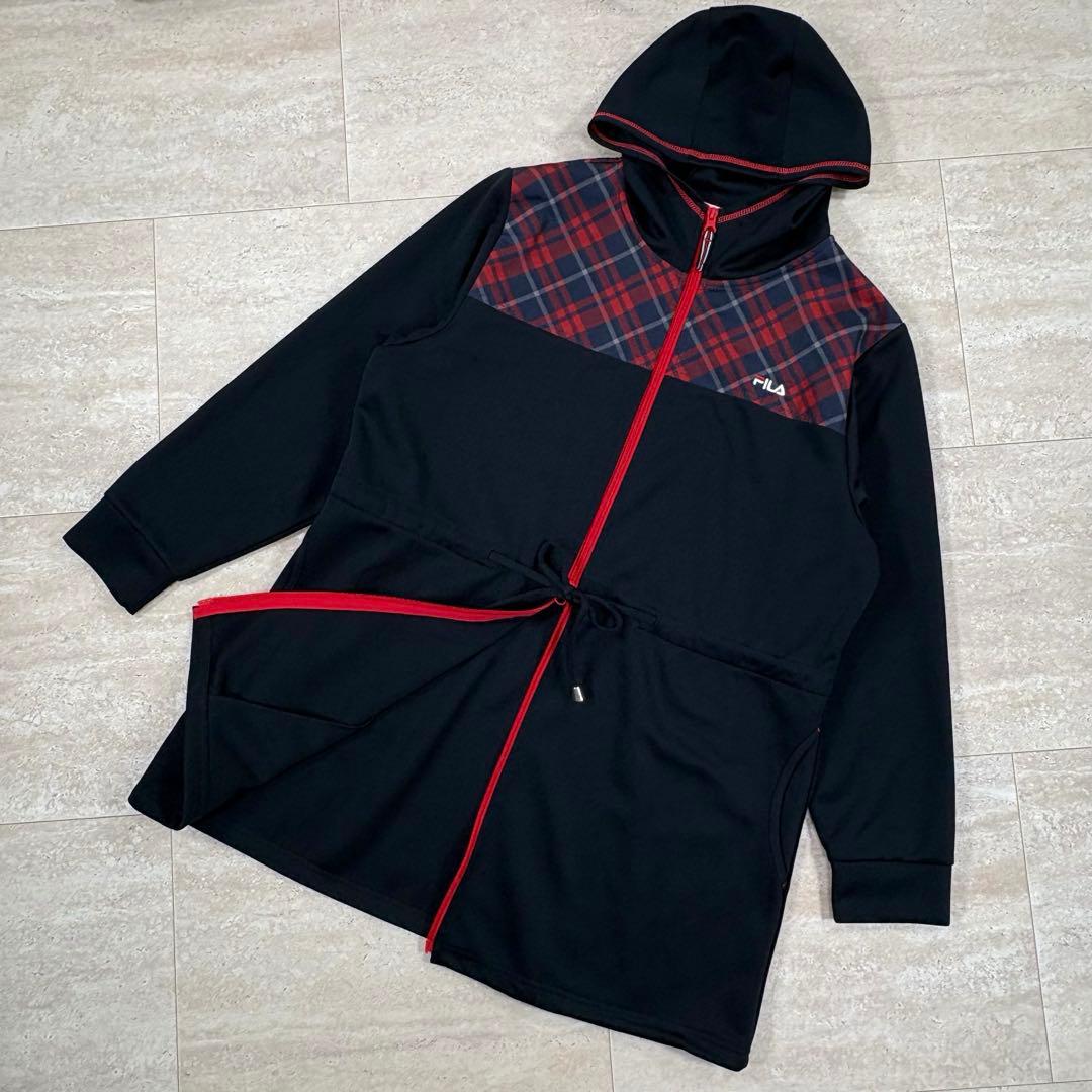 【フィラ】　ロングジャケット　フード　3Lサイズ　ネイビー　ダブルジップ