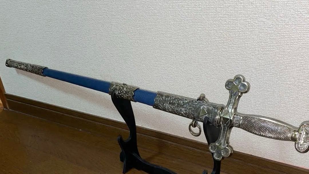 【儀礼用ロングソード】青のメイソン装飾剣／フリーメイソン象徴入り／撮影・装飾用