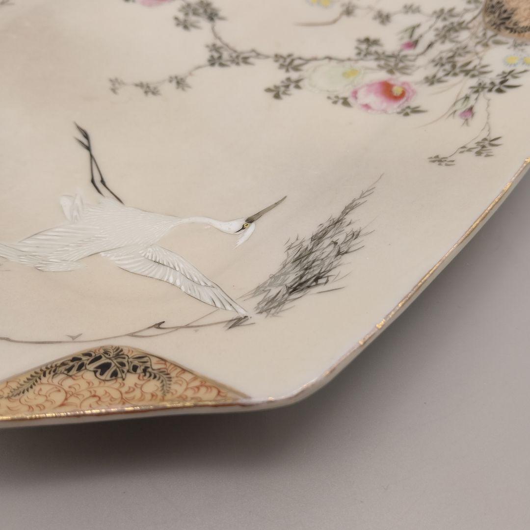 明治時代　輸出品　里帰り　横浜焼　白鷺　オールドニッポン　皿　骨董