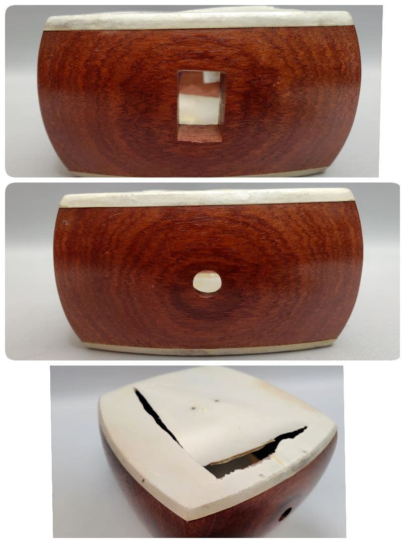 C059 【中古】三味線（子持ち綾杉／金細／二本溝）ケース付（バチ有）／修理前提