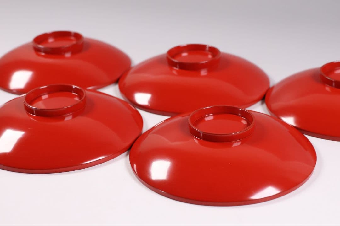 【CM375】時代木製漆器 光琳写 金蒔絵 群鶴図 朱塗 引盃 五客 小皿 杯