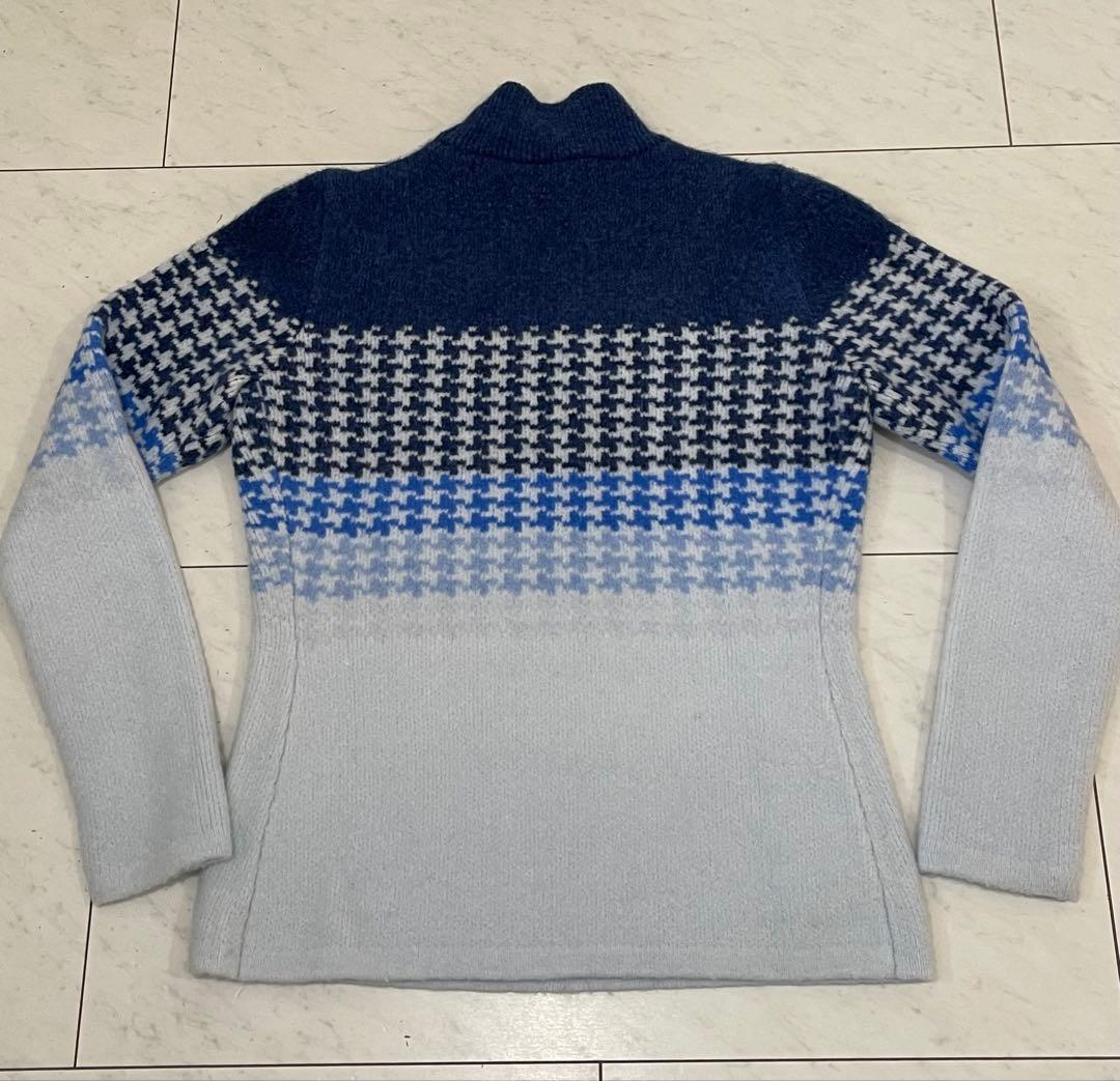 デサントゴルフ　紡毛ダブルジャガードボトルネックボーダーセーター　レディース