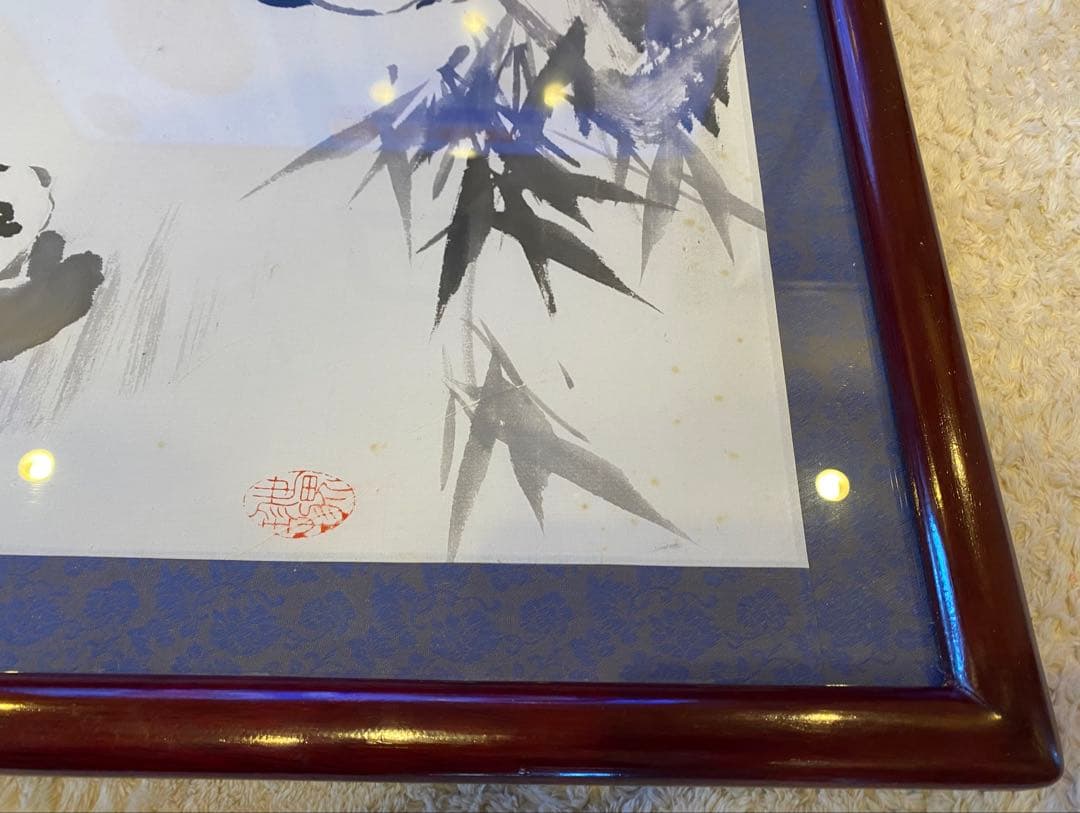 アンティーク　チャイニーズ　　　　　アートフレーム　水墨画パンダ　54x55.5