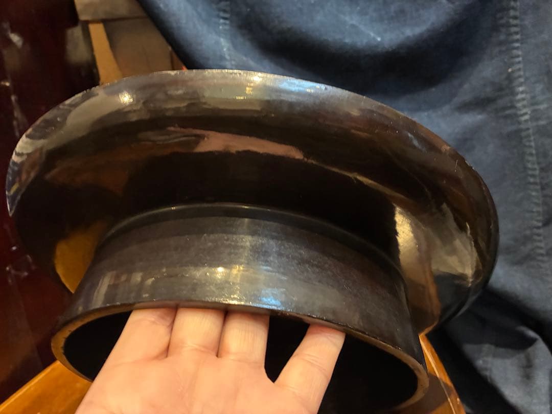 浄法寺塗　花文様　刳り貫き　足付き丸盆　丸膳　明治　木製