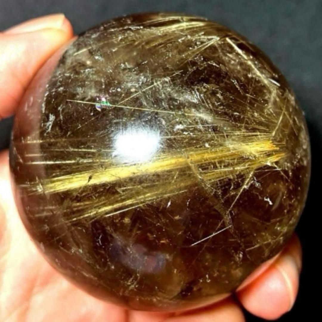 超大玉　60mm ゴールドスモーキールチルクォーツ　丸玉　スフィア　金針水晶