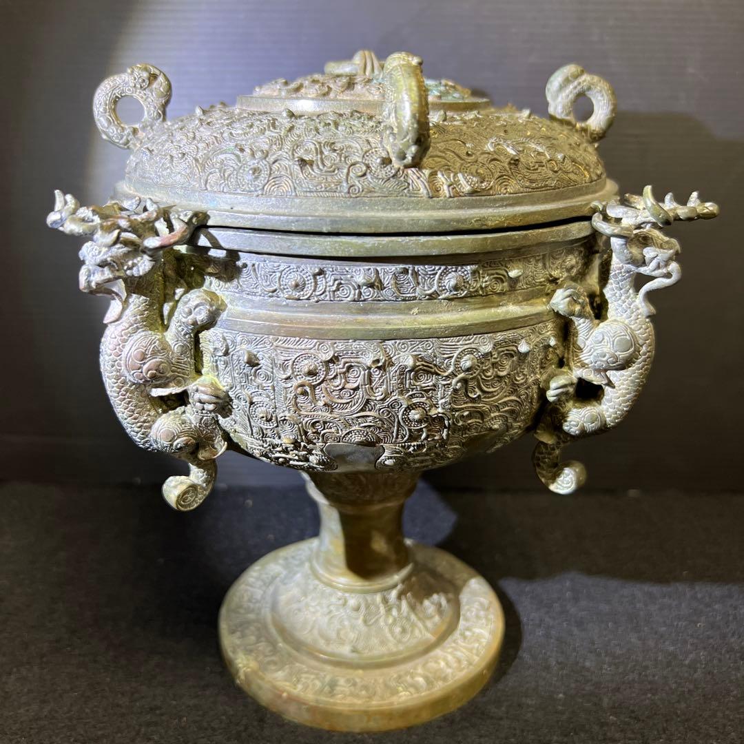 古代中国　古銅蓋物　木箱付　1740g/高さ約19.5㎝ 東Y7-1229☆2F