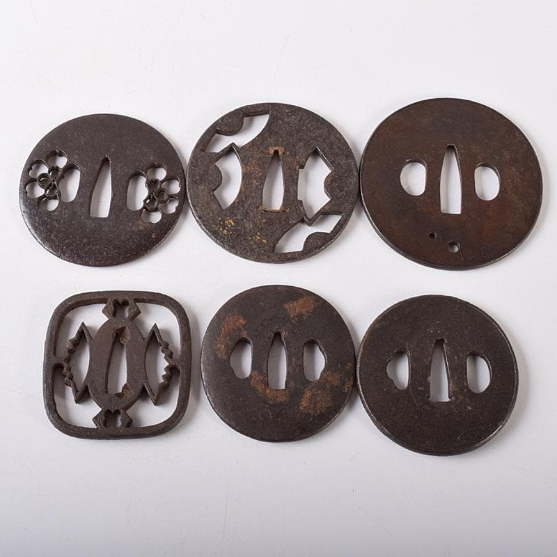 武具　刀装具　古鉄　鍔　塗金　在銘など　6点まとめて　M　8251