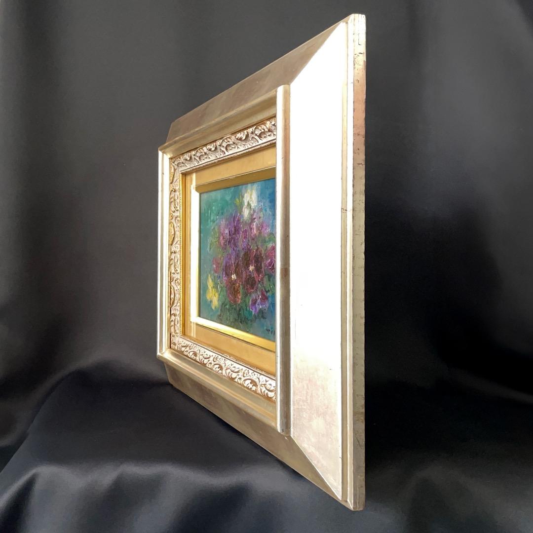 ＊はまち3号＊金登美「すみれ」油絵 サイン入り 中古 額に傷 作品美品