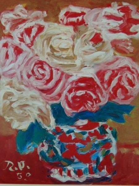 梅原竜三郎、薔薇、高級額装用画版、版上サイン入、新品額付