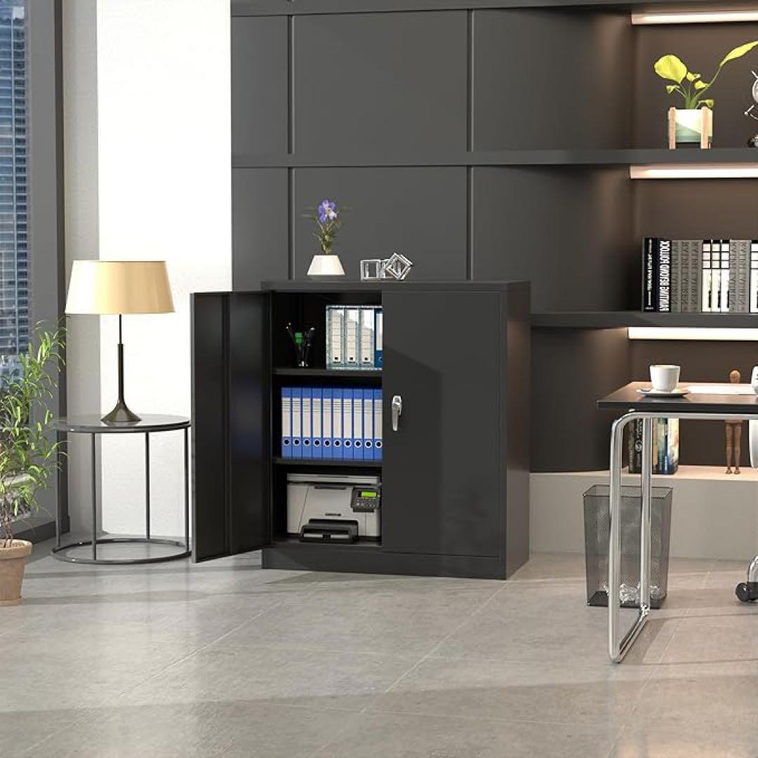 黒のA4対応両開きキャビネット