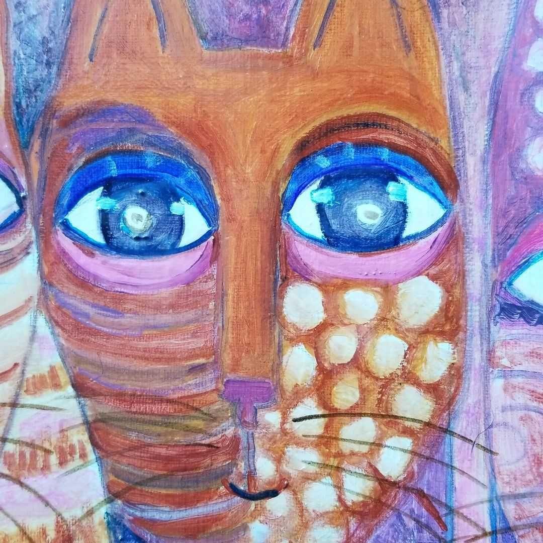 油絵　専用　おもなが猫三きょうだい