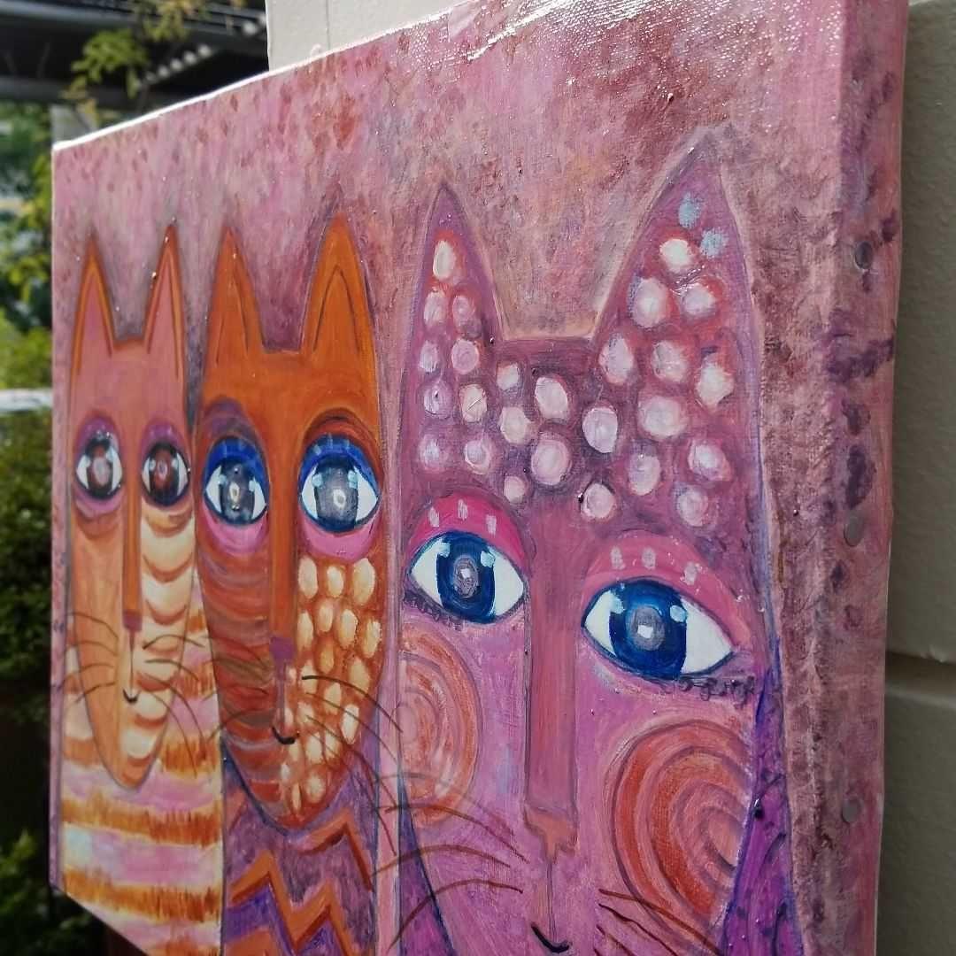 油絵　専用　おもなが猫三きょうだい