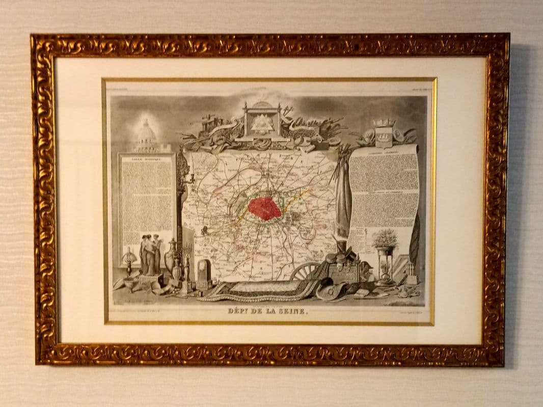 みや　額装　西洋古地図　1856年　 Levasseur 「パリ全図」美品