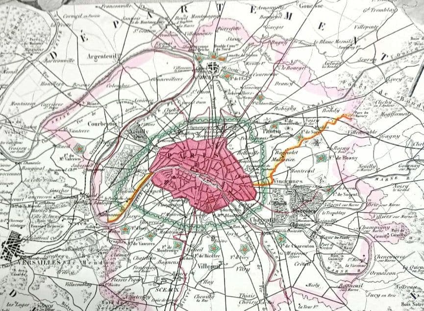 みや　額装　西洋古地図　1856年　 Levasseur 「パリ全図」美品