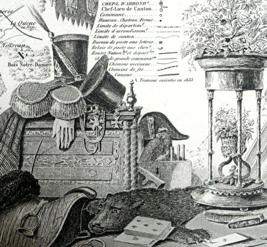 みや　額装　西洋古地図　1856年　 Levasseur 「パリ全図」美品