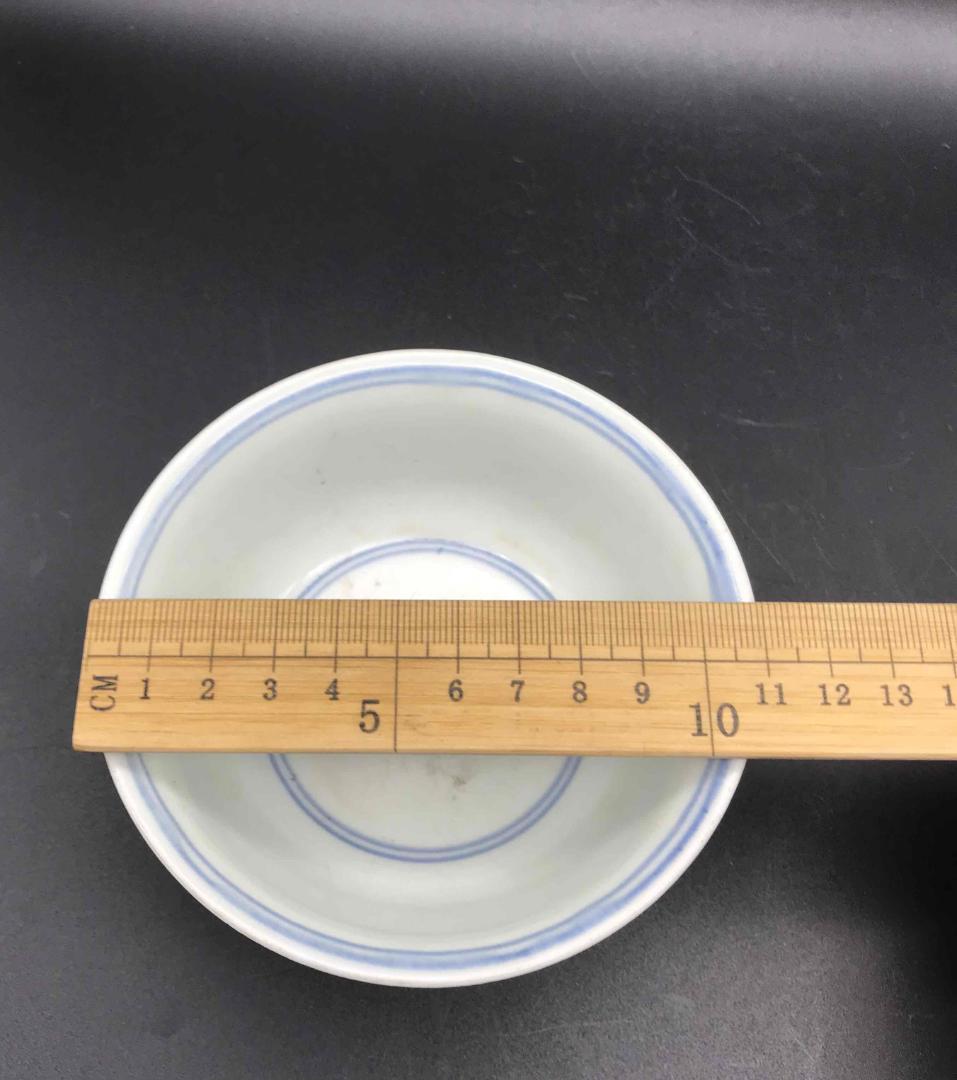 中国古美術　明天啓時代　【天啓年製】在銘　青花人物紋茶碗　古染付(D-34)