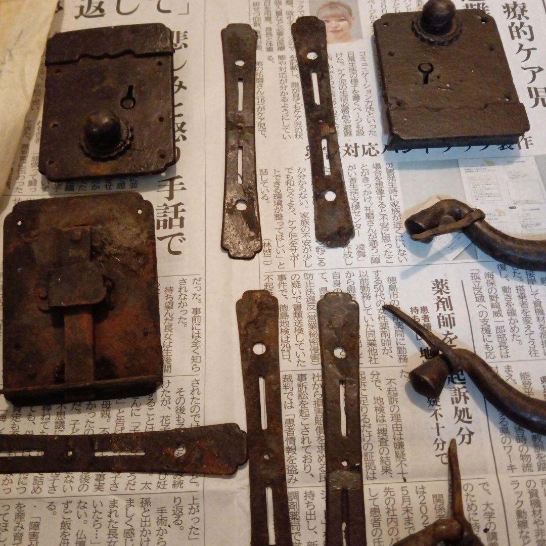 江戸時代幕末期頃時代箪笥取手他旧家蔵出古鉄金具コレクション古文書等セット当時物
