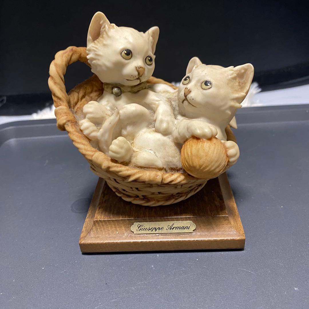 希少⁉️フローレンス ジョゼッペ アルマーニ　子猫とバスケットの彫刻ヴィンテージ