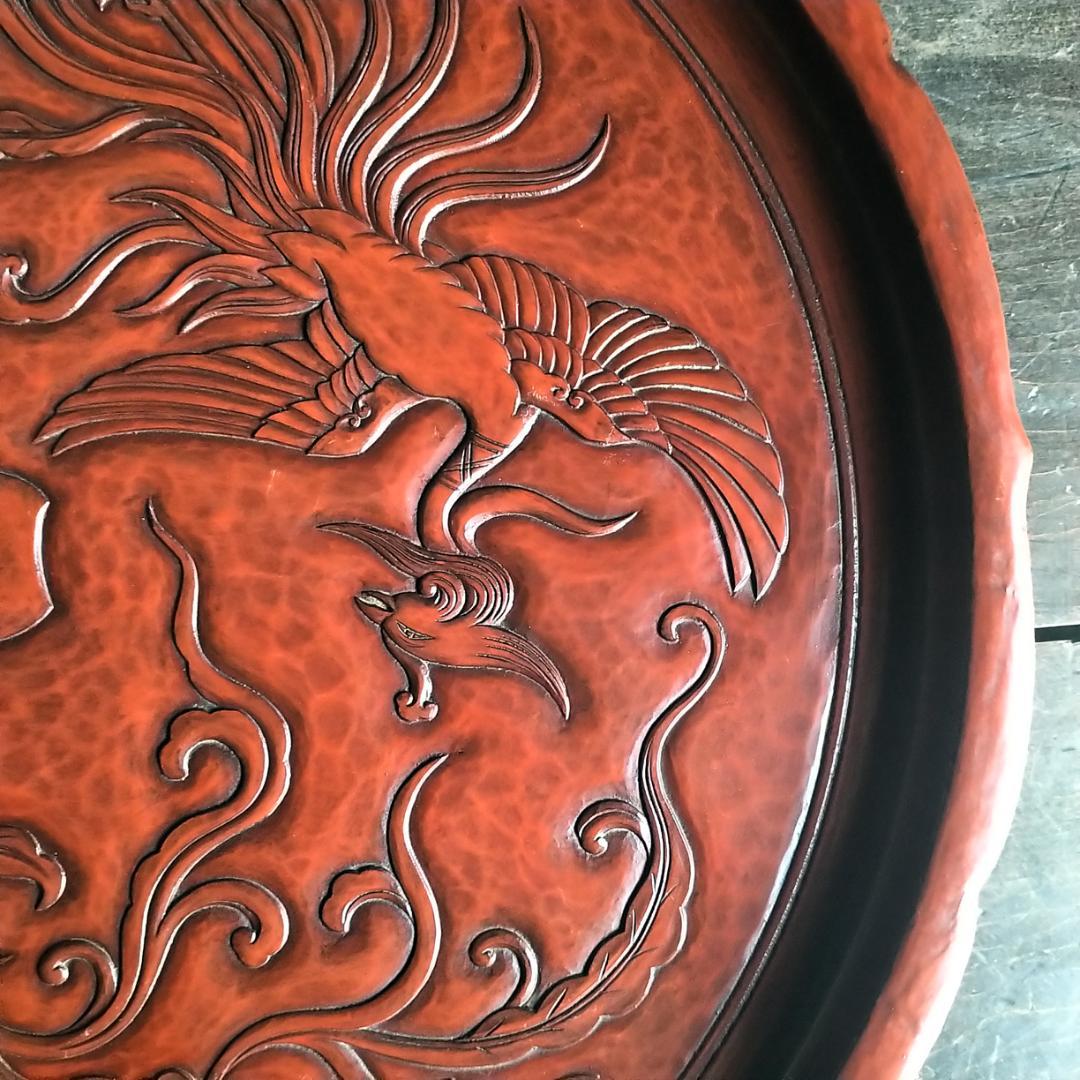 最高級 博古堂　48㎝ 超大型 　鳳凰・古鏡モチーフ　丸盆・丸皿
