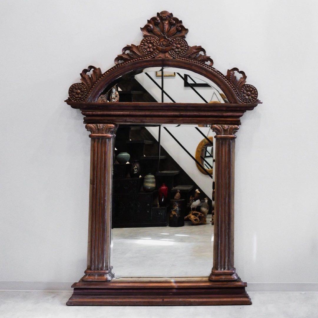 アンティーク調鏡 特大サイズ ギリシャ神殿風彫刻