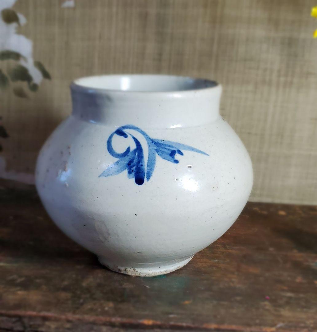 李朝 古美術 青華白磁 花文壺