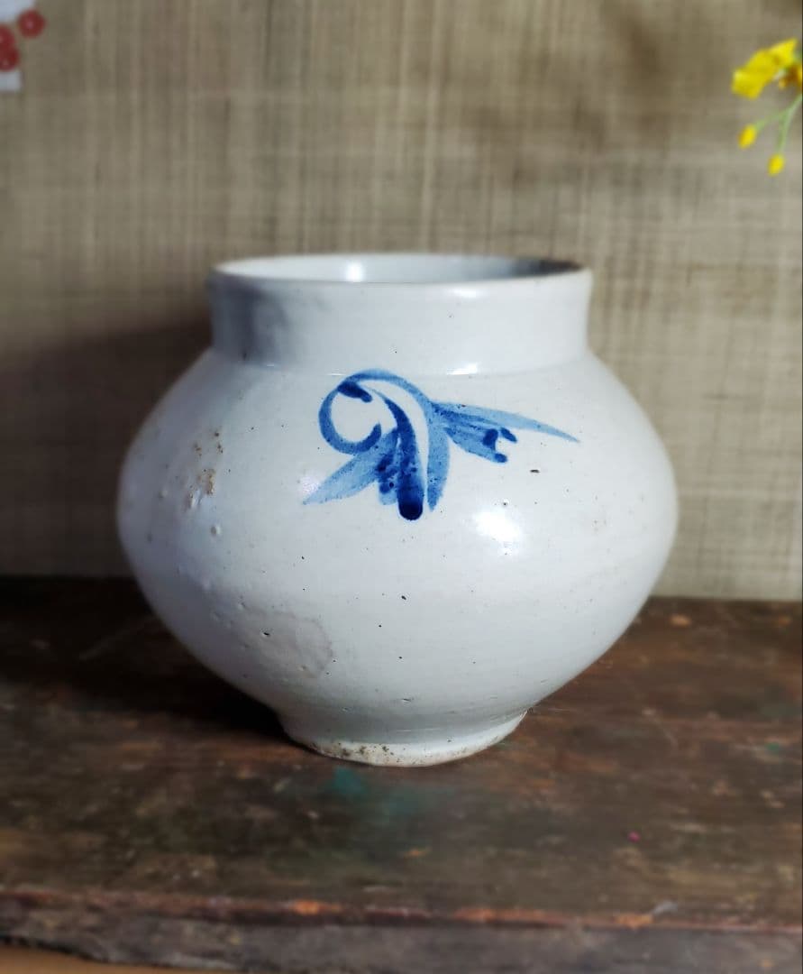 李朝 古美術 青華白磁 花文壺