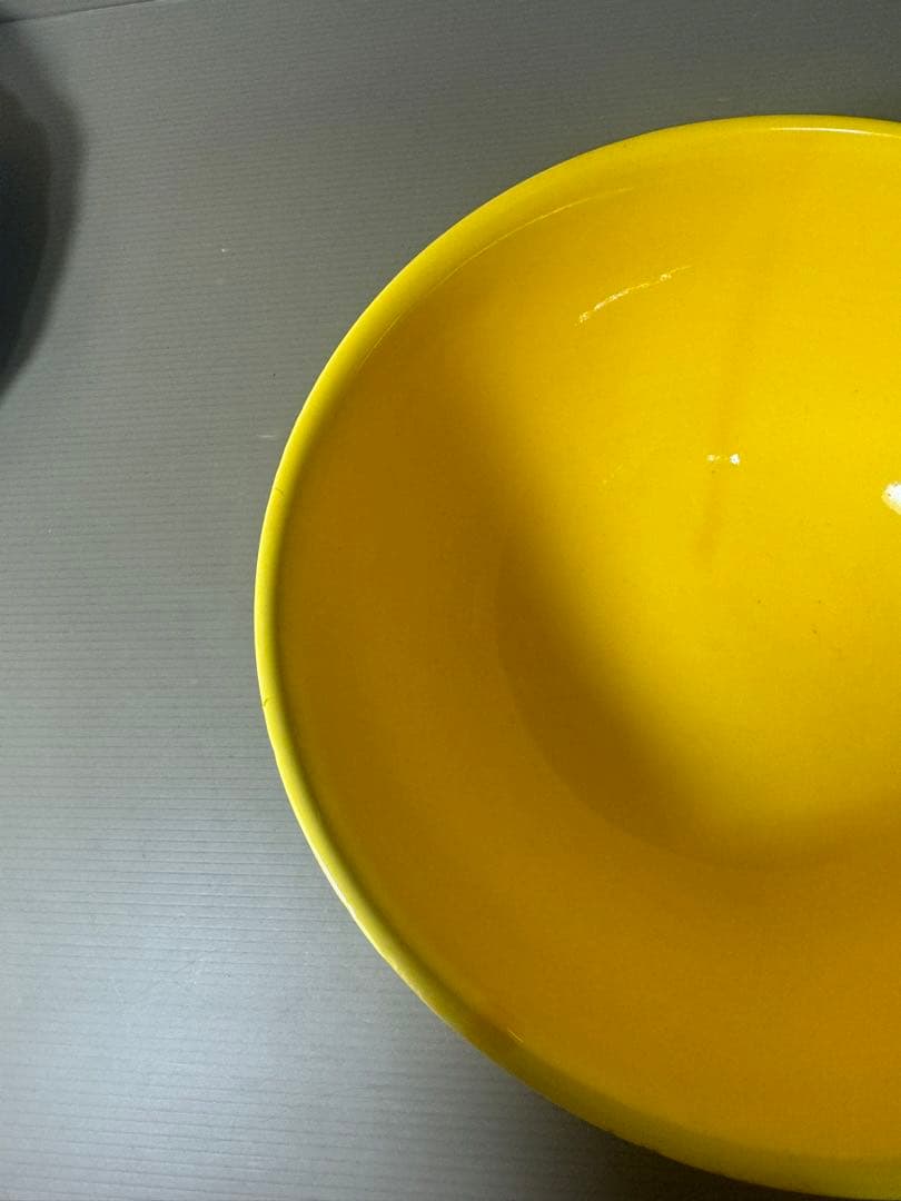 2518 黄交趾　紫花柄　黄色大鉢　菓子鉢