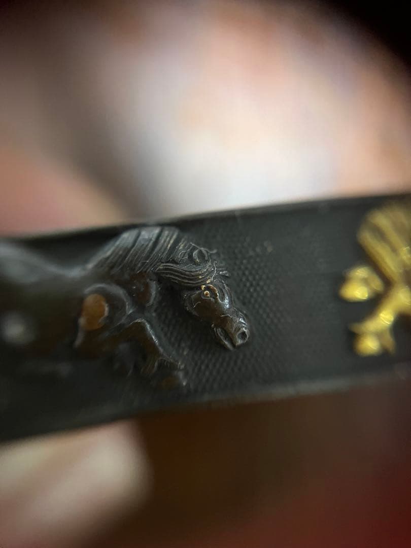 最終値下げ 金象嵌 縁頭 駿馬 刀装具 (刀剣 鐔 鍔 )