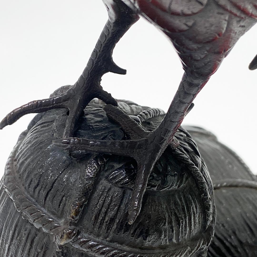 鋳金家 芳山 作 唐銅製 俵鶏置物 オブジェ 銅像 ブロンズ像