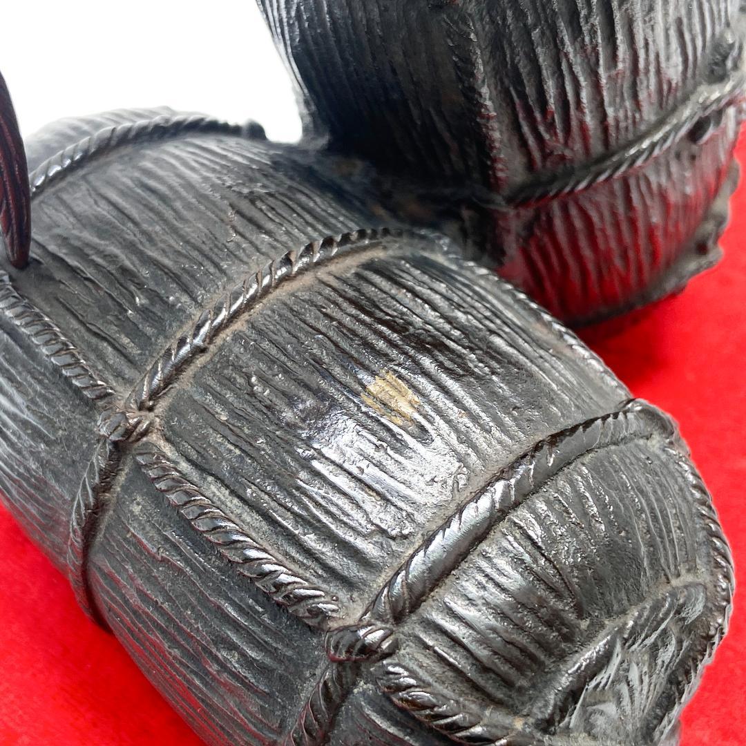 鋳金家 芳山 作 唐銅製 俵鶏置物 オブジェ 銅像 ブロンズ像