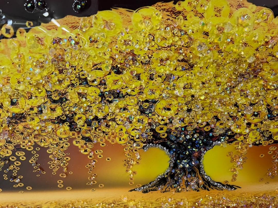 水晶絵　アートパネル　金の生る木　金運　クリスタル　立体　絵画　アート　ゴールド