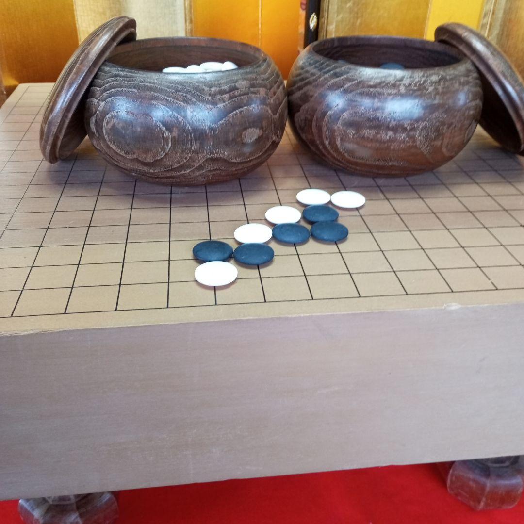 本格囲碁盤　本榧　碁盤囲碁　ヘソあり美品　高級品昭和レトロ　脚付囲碁盤碁石セット